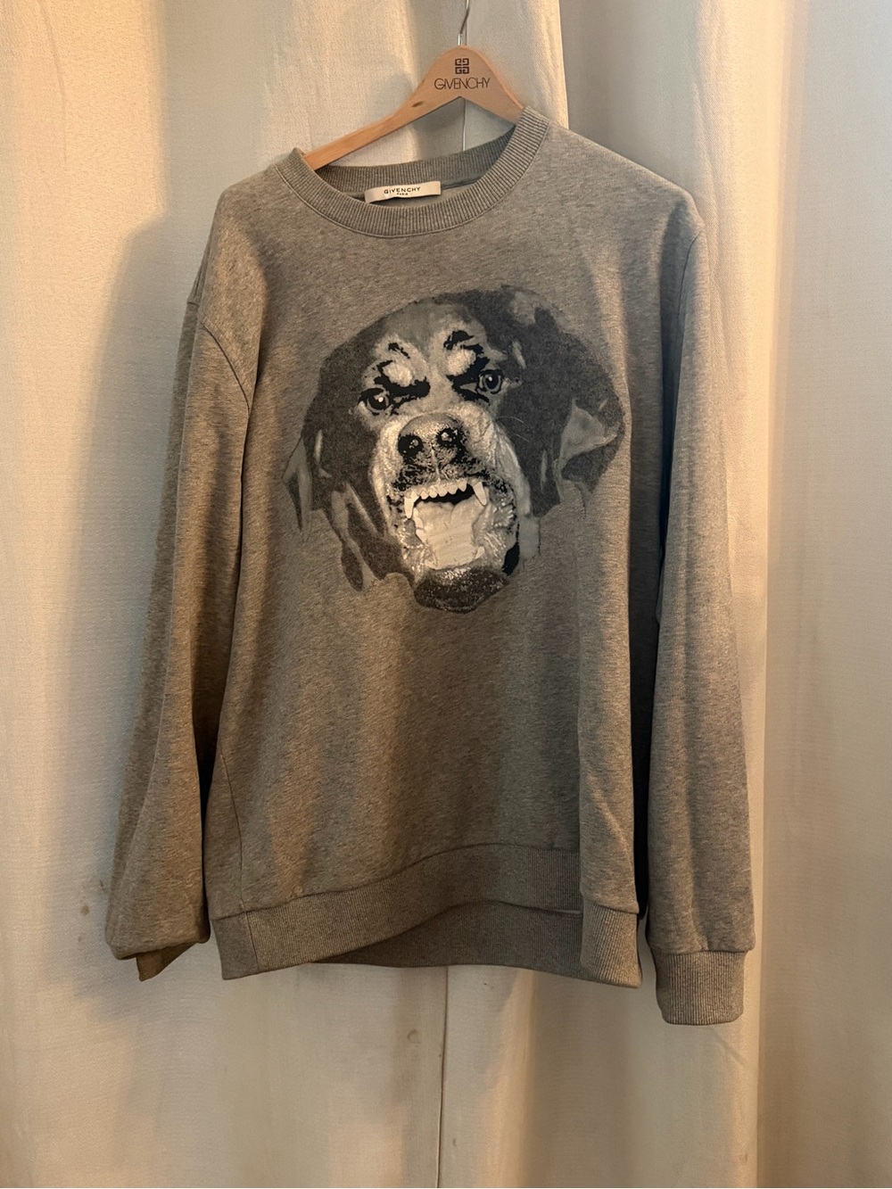 Givenchy Gray Crewneck with Rottweiler Face Motif